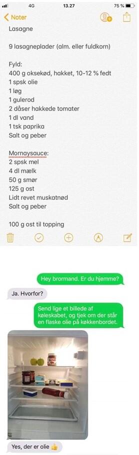 Indkøbsliste og sms fra bror