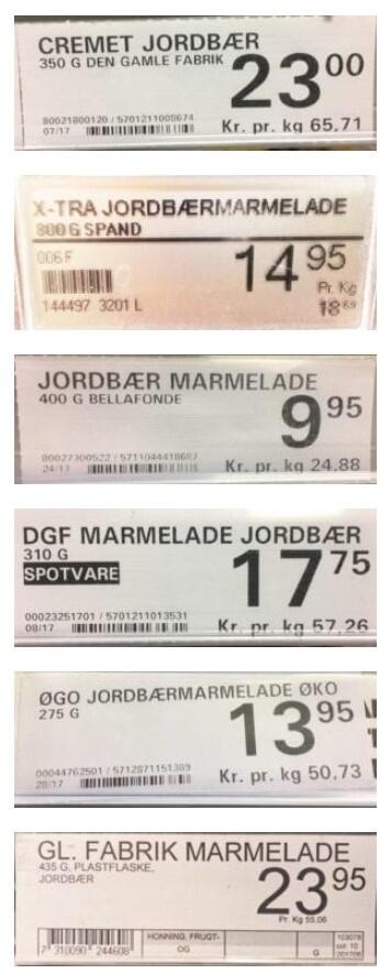 Forskellige priser på marmelade