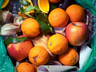 Billede af skraldespand med appelsiner i, der er blevet til madspild